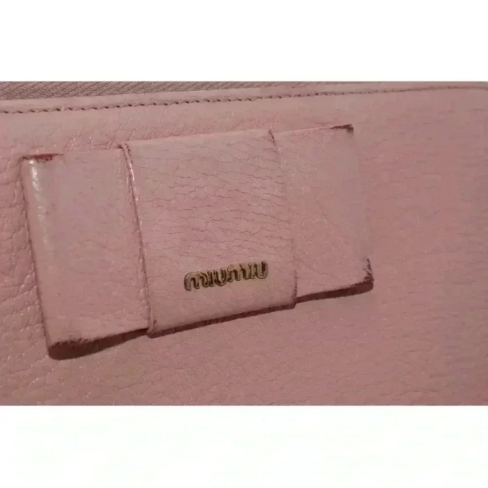 MIU MIU Ribbon Long Wallet Leather Pink Gold Zip Women Used Auth w/Card 8C11191 - Picture 11 of 15